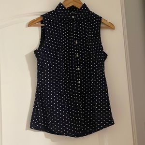 Banana Republic sleveless shirt dark navy with white polka dots